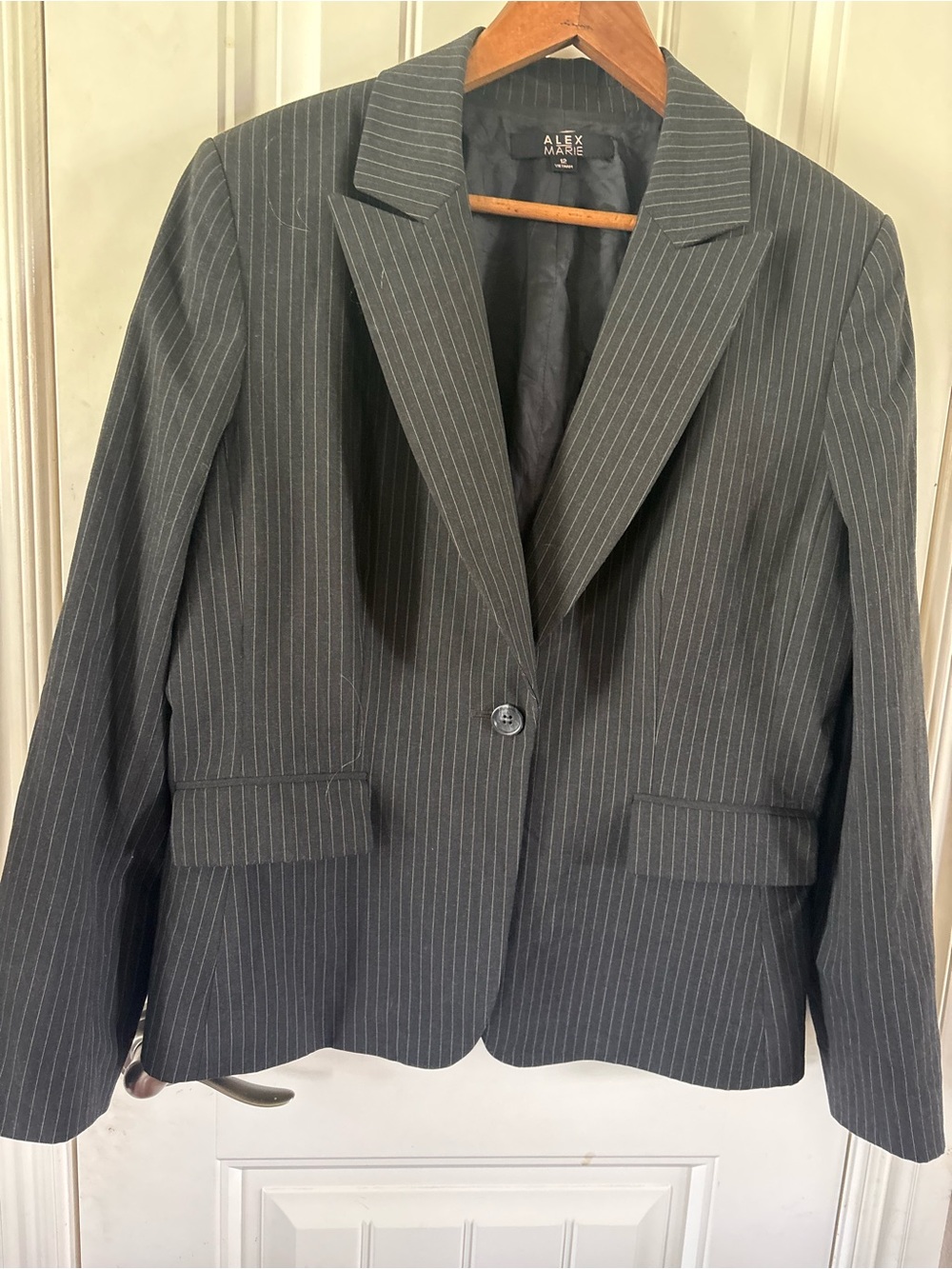 Alex Marie Women's Charcoal Pinstripe Blazer - Gray with White Stripes